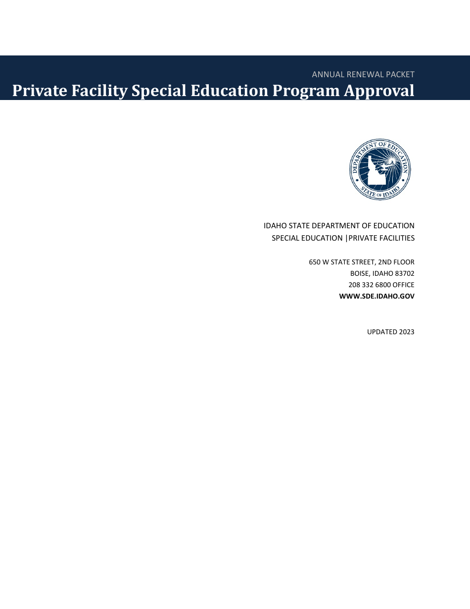 Private Facility Special Education Program Approval - Annual Renewal - Idaho, Page 1
