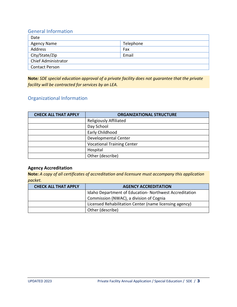 Private Facility Special Education Program Approval - Annual Renewal - Idaho, Page 3