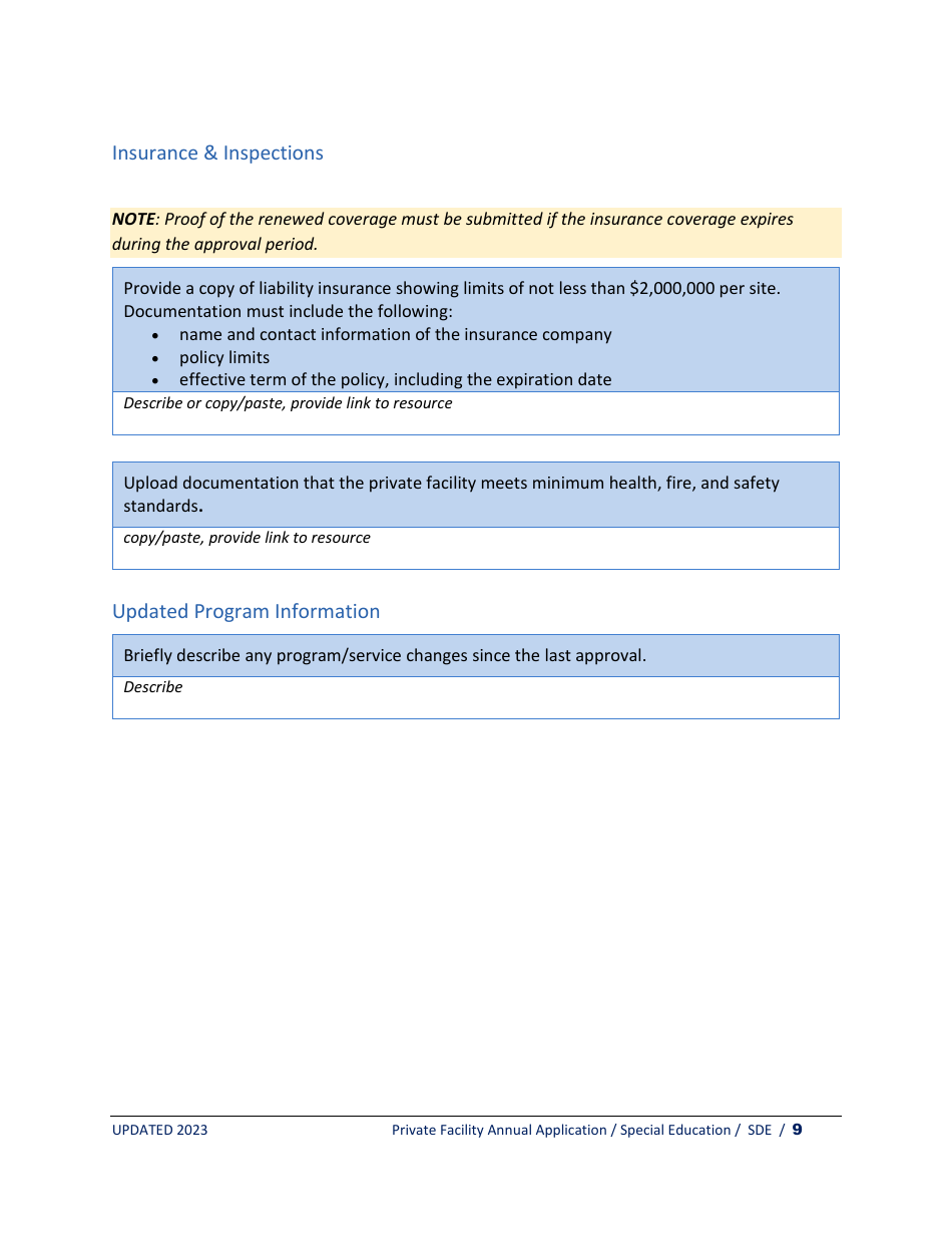 Private Facility Special Education Program Approval - Annual Renewal - Idaho, Page 9