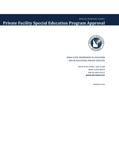 Private Facility Special Education Program Approval - Annual Renewal - Idaho Download Pdf