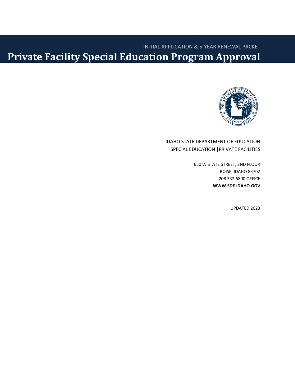 Private Facility Special Education Program Approval - Initial Application  5-year Renewal - Idaho, Page 1