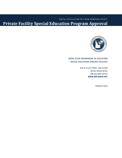 Private Facility Special Education Program Approval - Initial Application & 5-year Renewal - Idaho Download Pdf