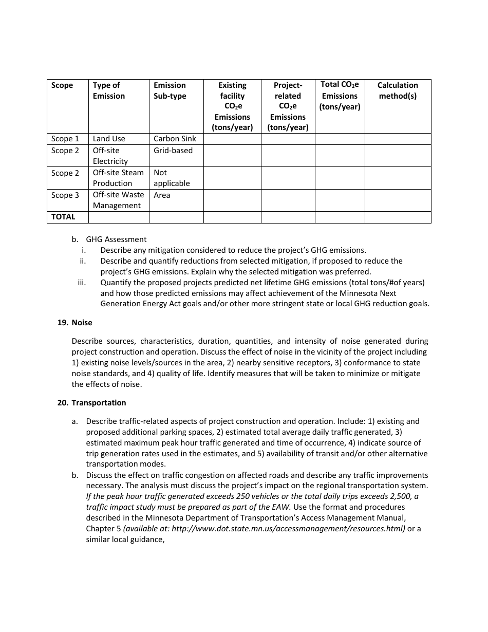 Environmental Assessment Worksheet - Minnesota, Page 12