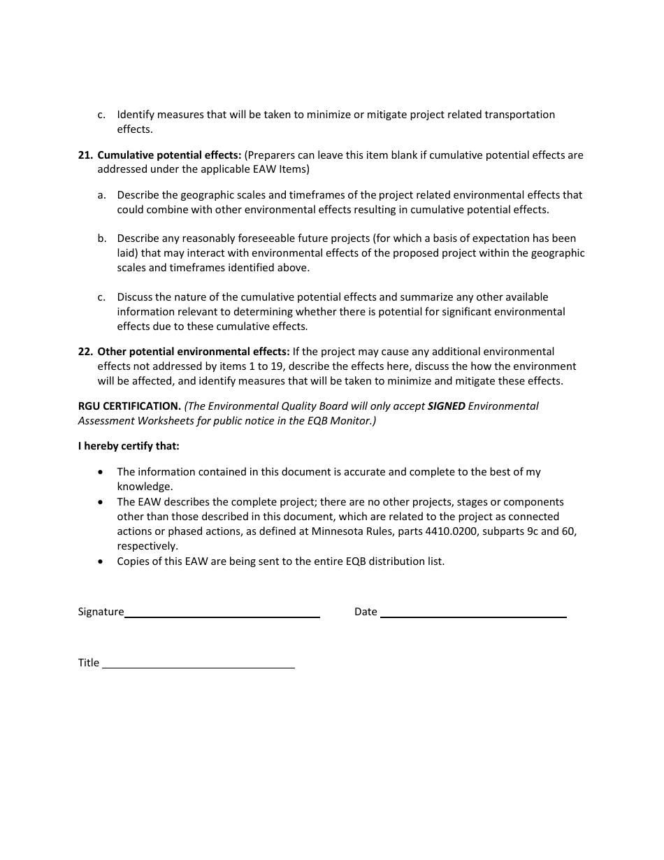 Environmental Assessment Worksheet - Minnesota, Page 13
