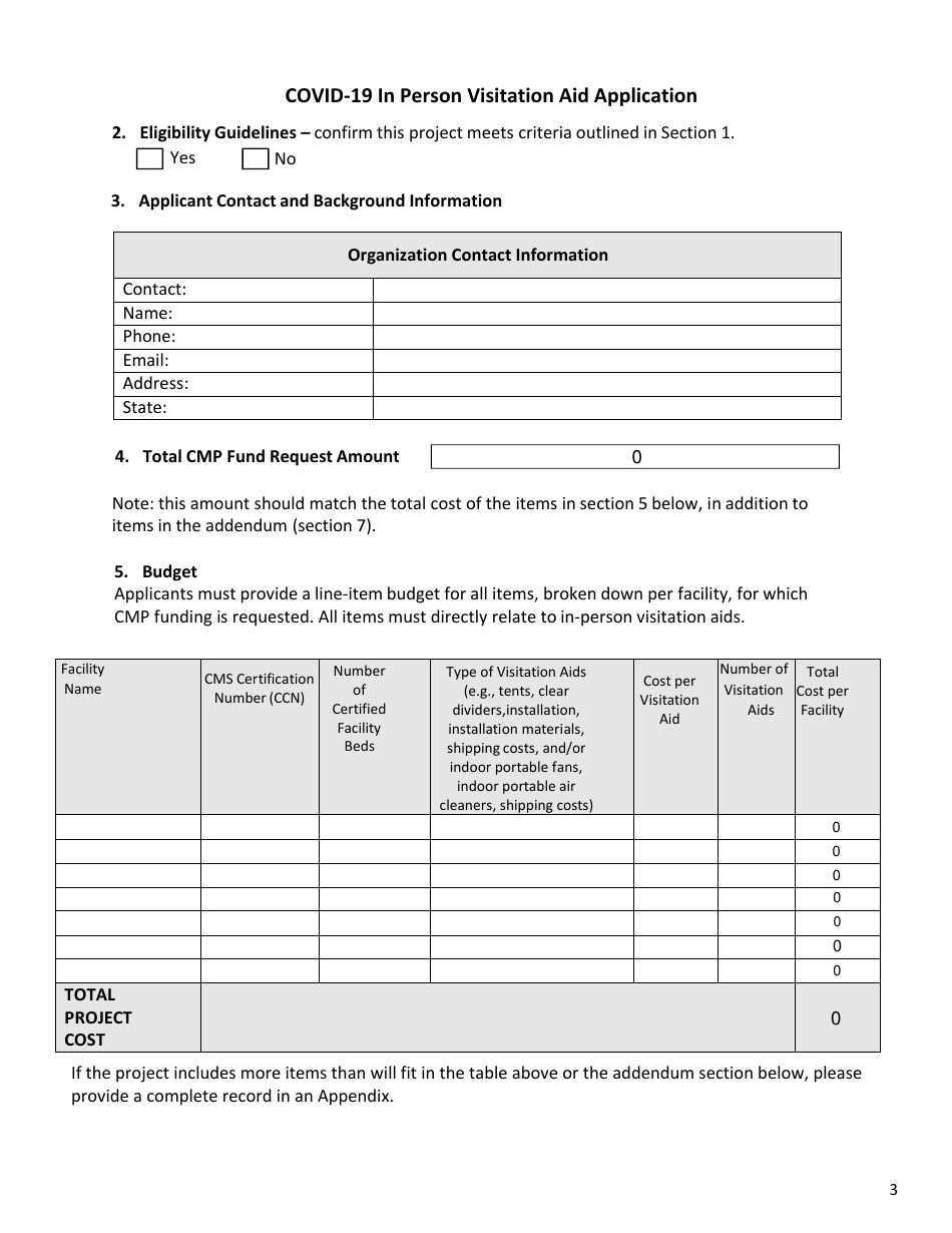 Covid-19 in Person Visitation Aid Application, Page 1