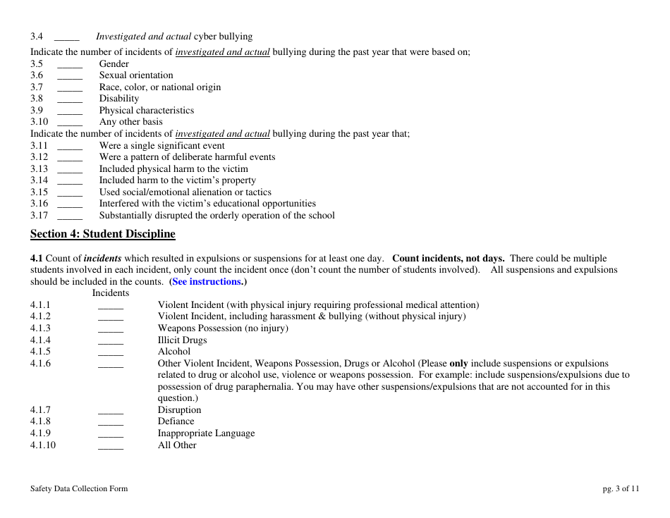 School Safety Data Collection Form - New Hampshire, Page 3