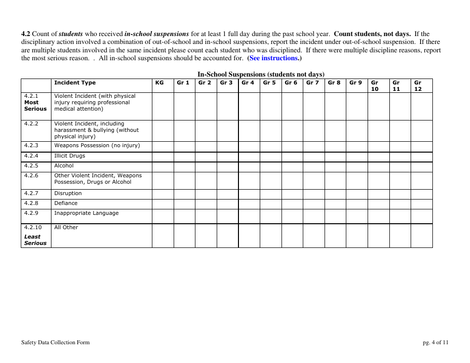 School Safety Data Collection Form - New Hampshire, Page 4