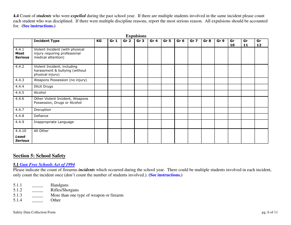 School Safety Data Collection Form - New Hampshire, Page 6