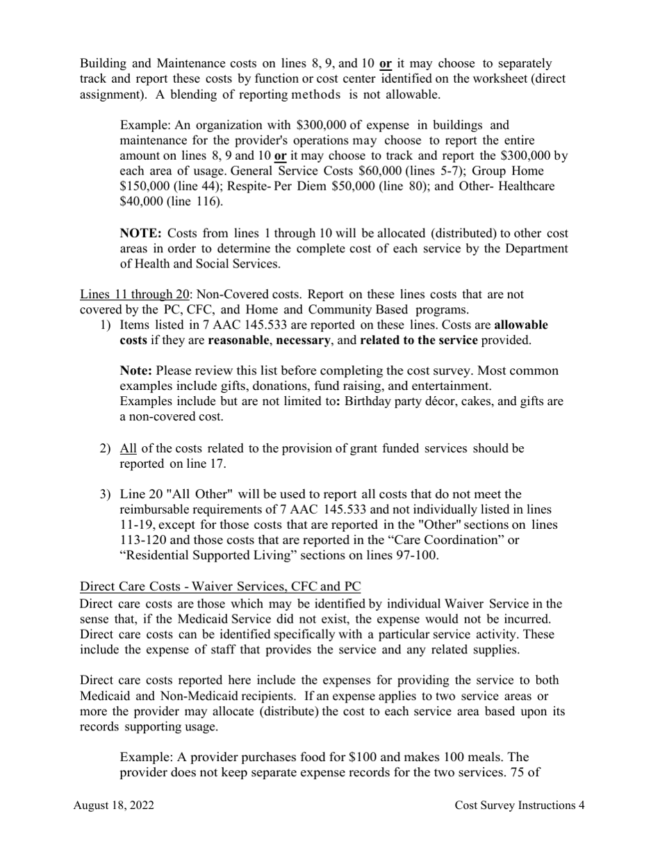 Instructions for Cost Survey - Alaska, Page 4