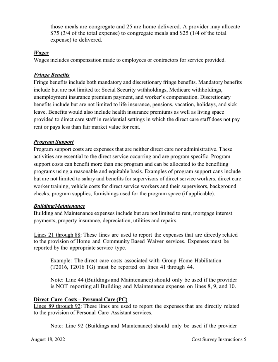 Instructions for Cost Survey - Alaska, Page 5