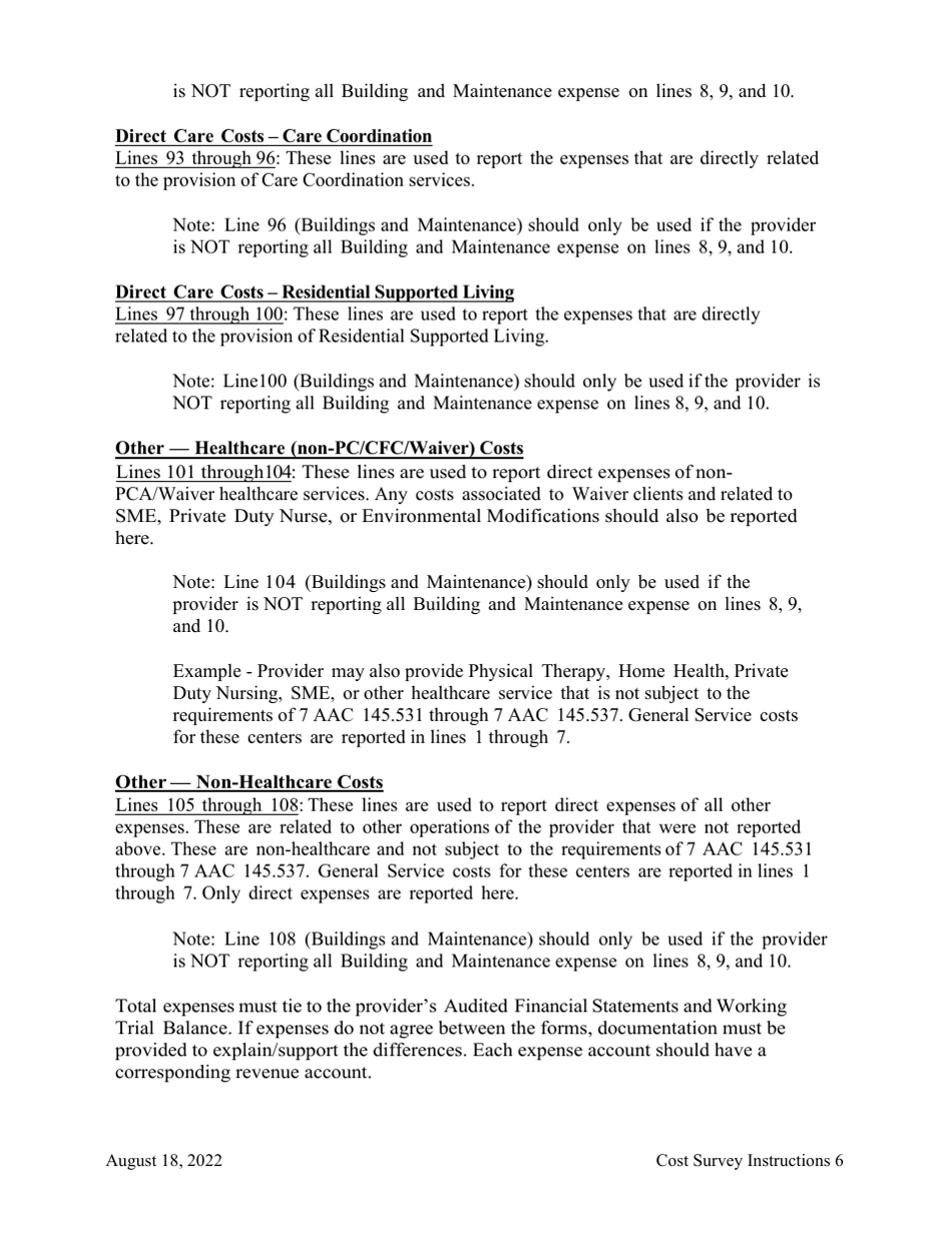 Instructions for Cost Survey - Alaska, Page 6