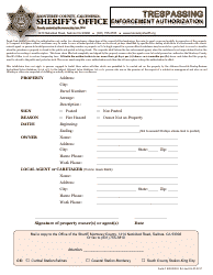 Document preview: Form SO1002.01 Trespassing Enforcement Authorization - Monterey County, California