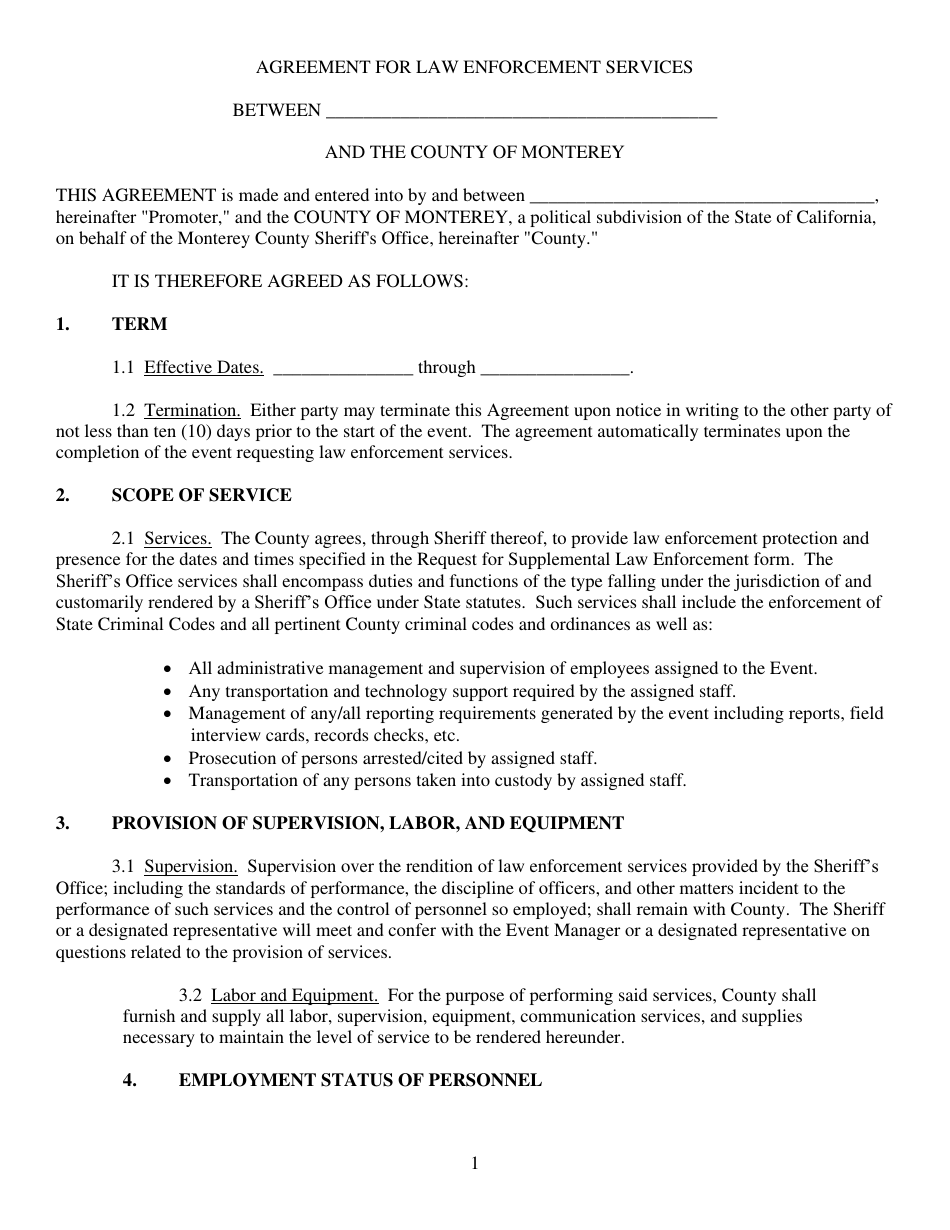 Form SO1019.01 Supplemental Law Enforcement Service Application - Monterey County, California, Page 2