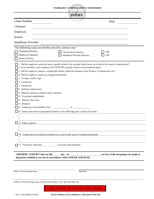 WCC Form H24R  Printable Pdf