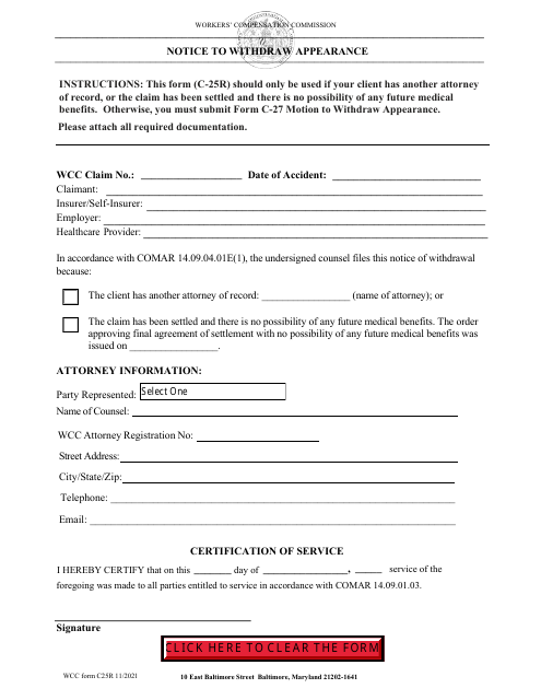 WCC Form C25R  Printable Pdf