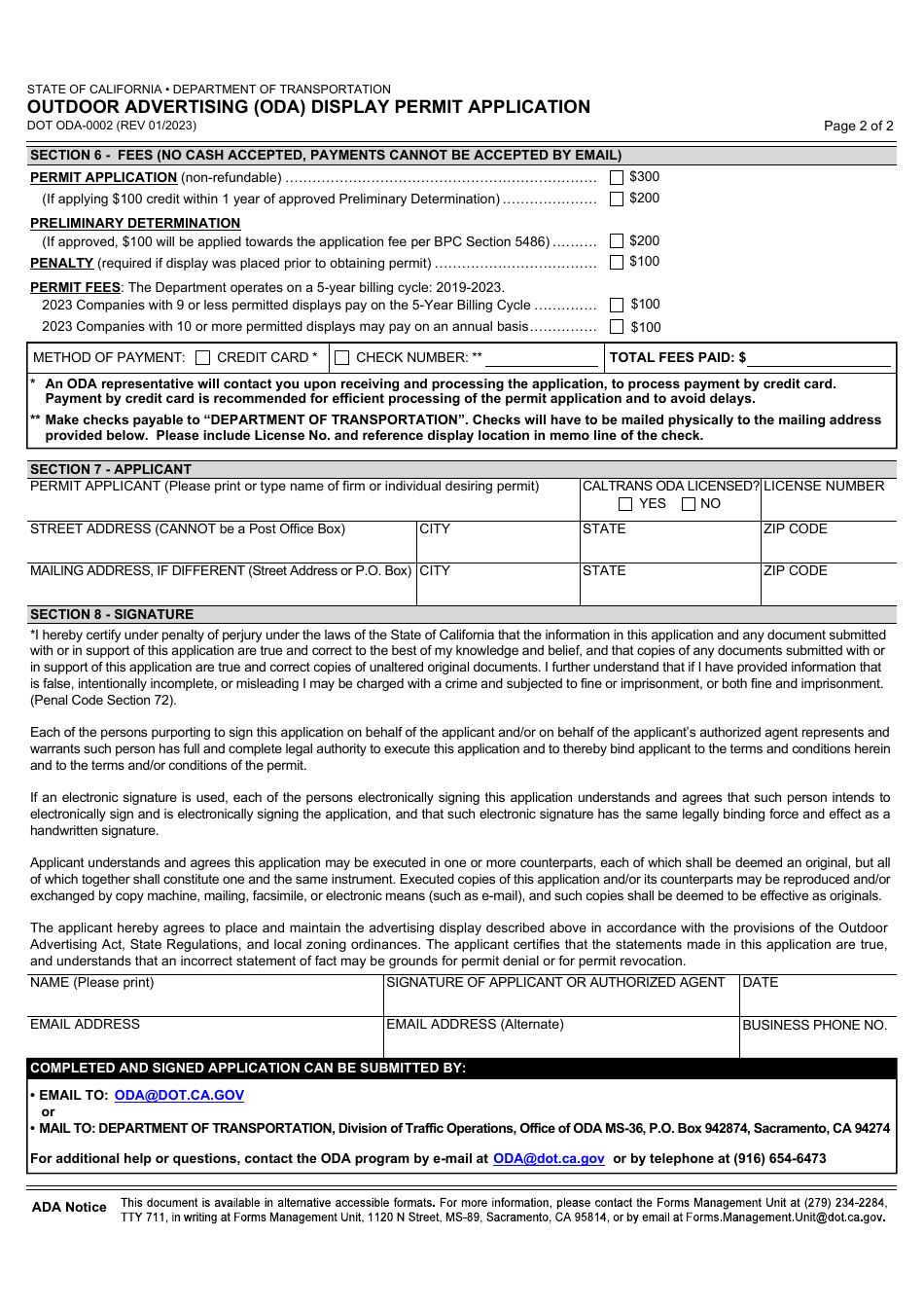 Form DOT ODA-0002 Outdoor Advertising (Oda) Display Permit Application - California, Page 2