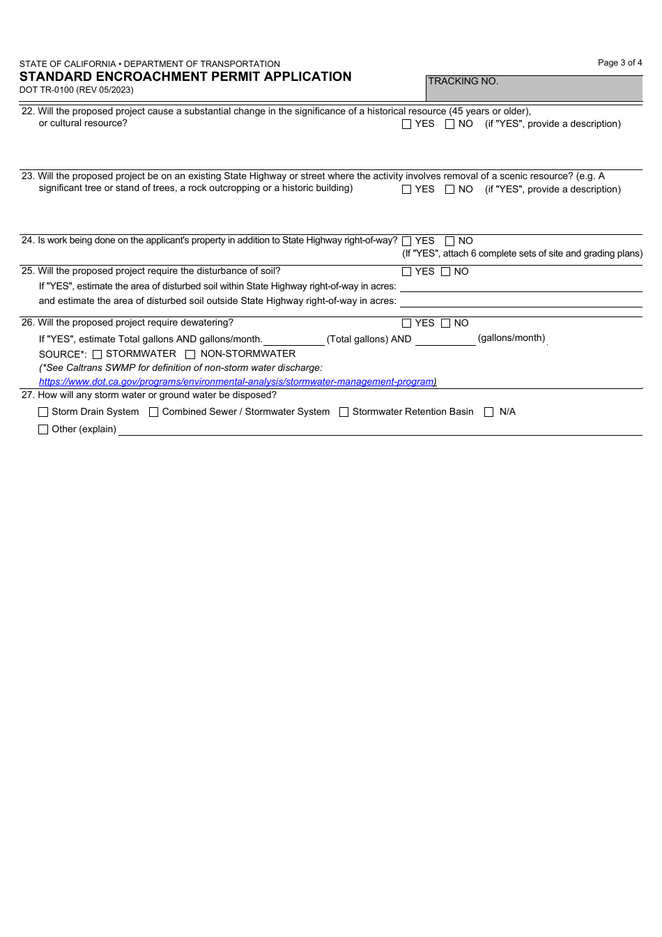Form DOT TR-0100 Standard Encroachment Permit Application - California, Page 3
