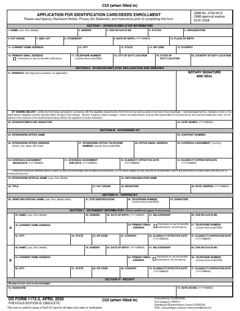 DD Form 1172-2 Application for Identification Card/DEERS Enrollment