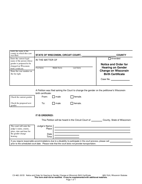 Form CV-462  Printable Pdf