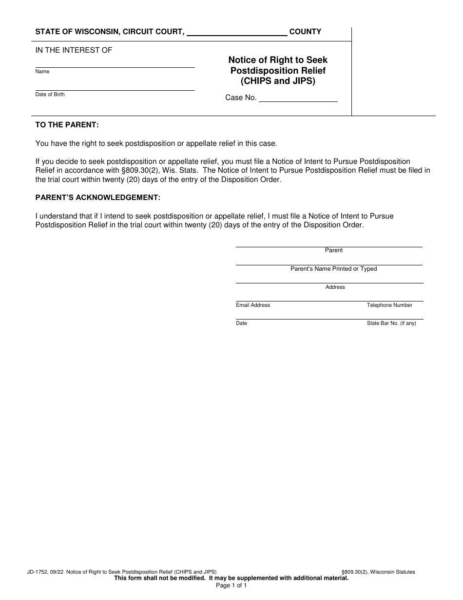 Form JD-1752 Download Printable PDF or Fill Online Notice of Right to ...