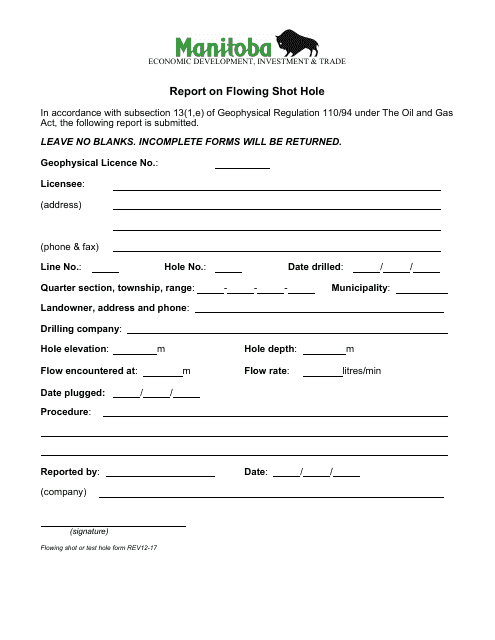 Report on Flowing Shot Hole - Manitoba, Canada Download Pdf