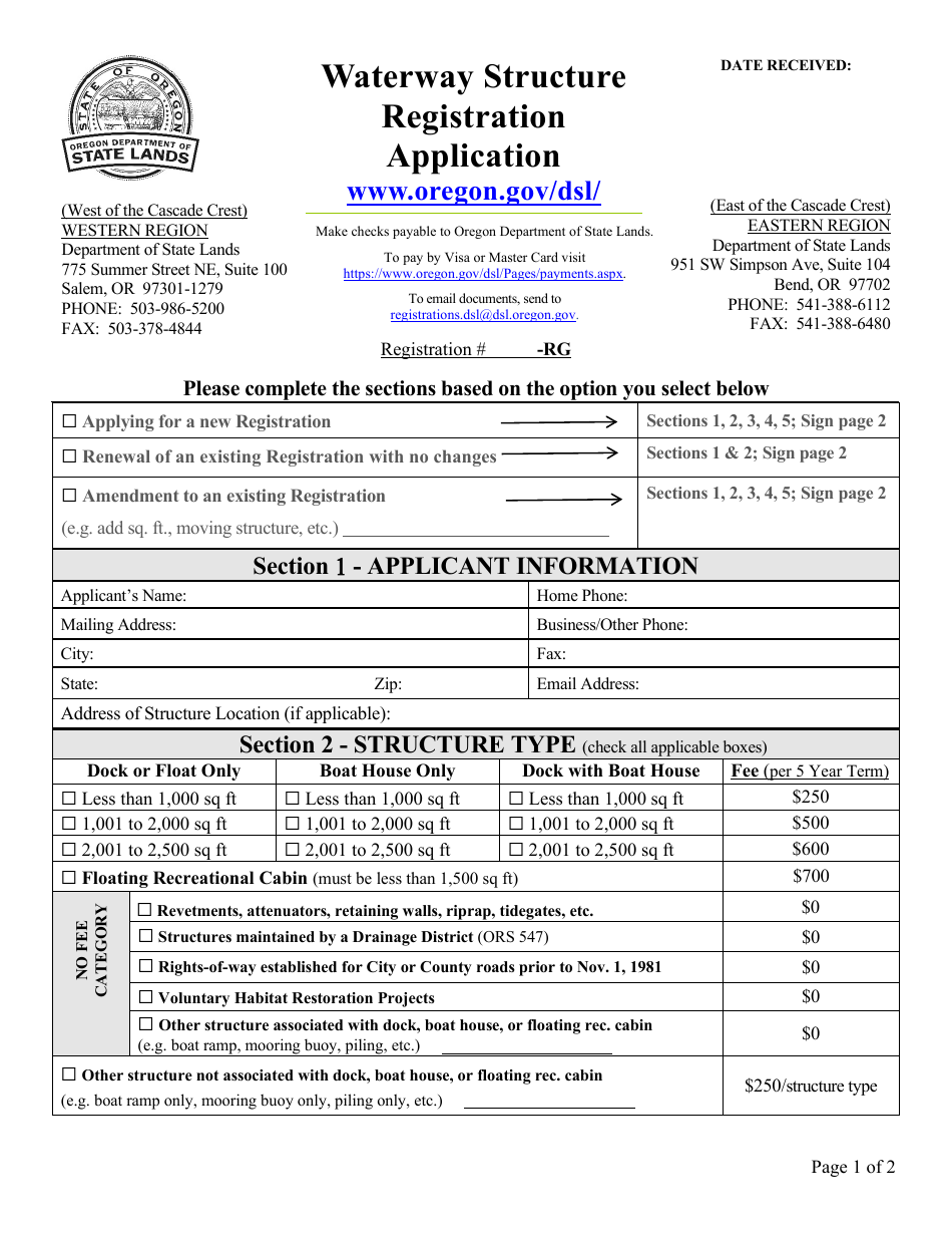 Waterway Structure Registration Application - Oregon, Page 1