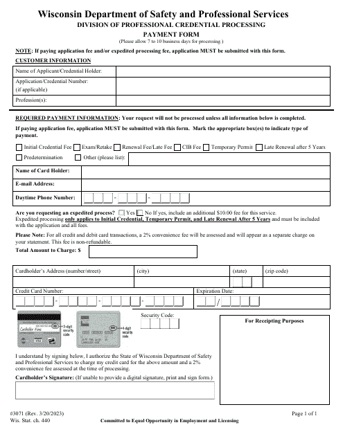 Form 3071 Payment Form - Wisconsin