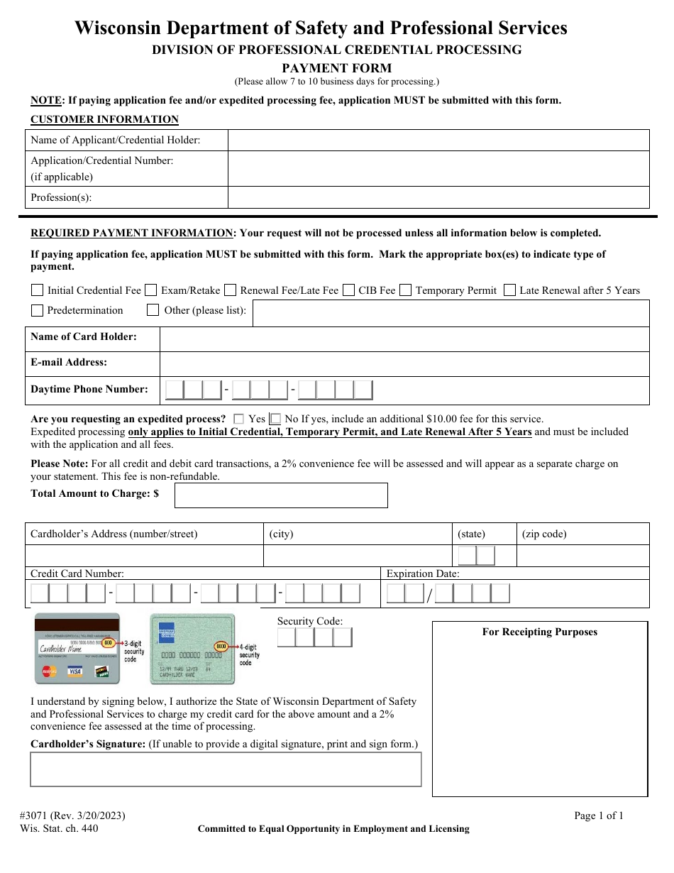 Form 3071 Payment Form - Wisconsin, Page 1