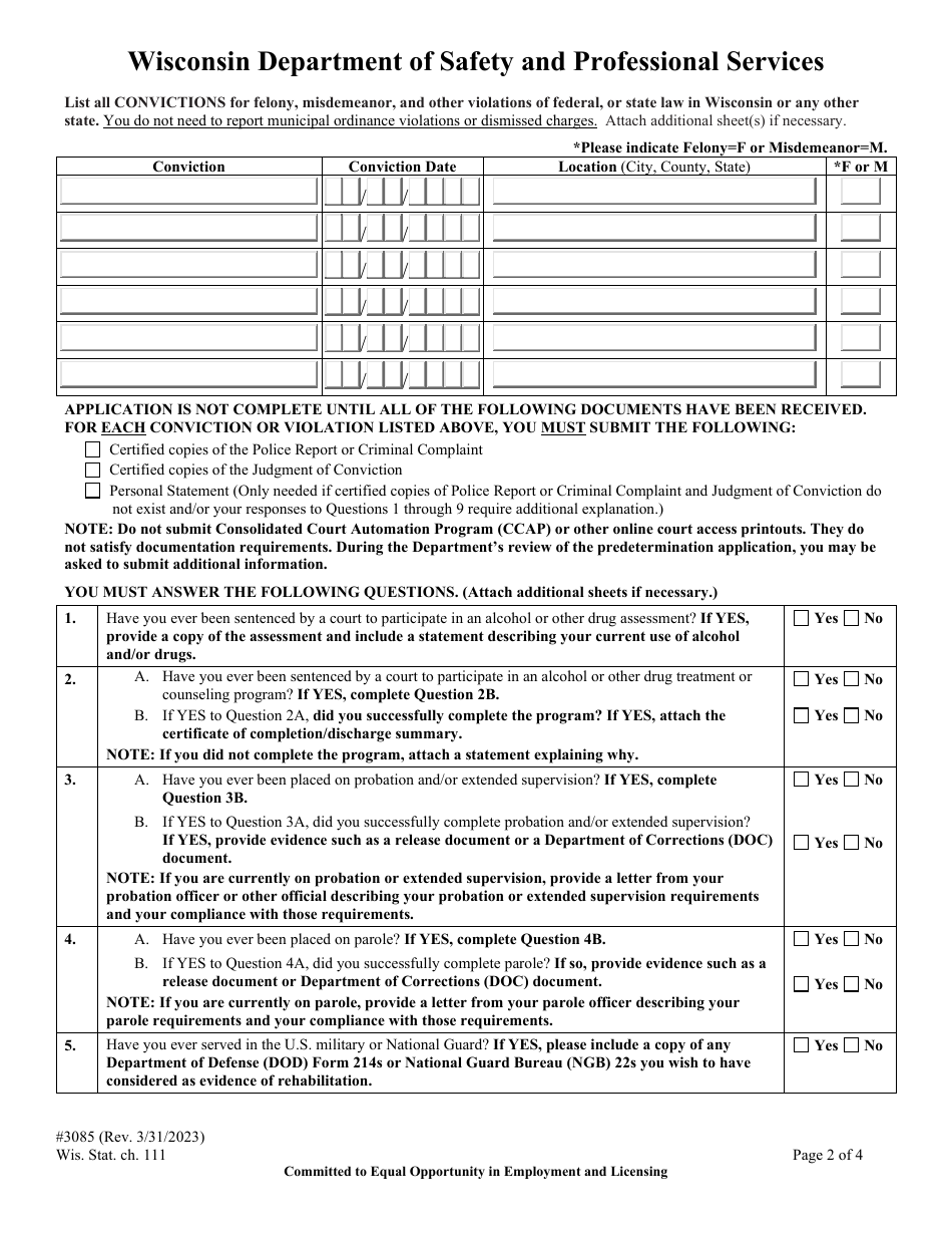 Form 3085 Application for Predetermination - Wisconsin, Page 4
