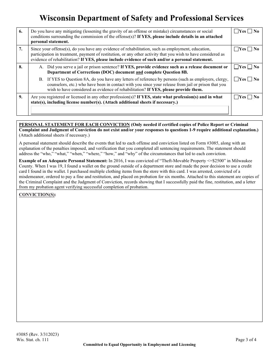 Form 3085 Application for Predetermination - Wisconsin, Page 5