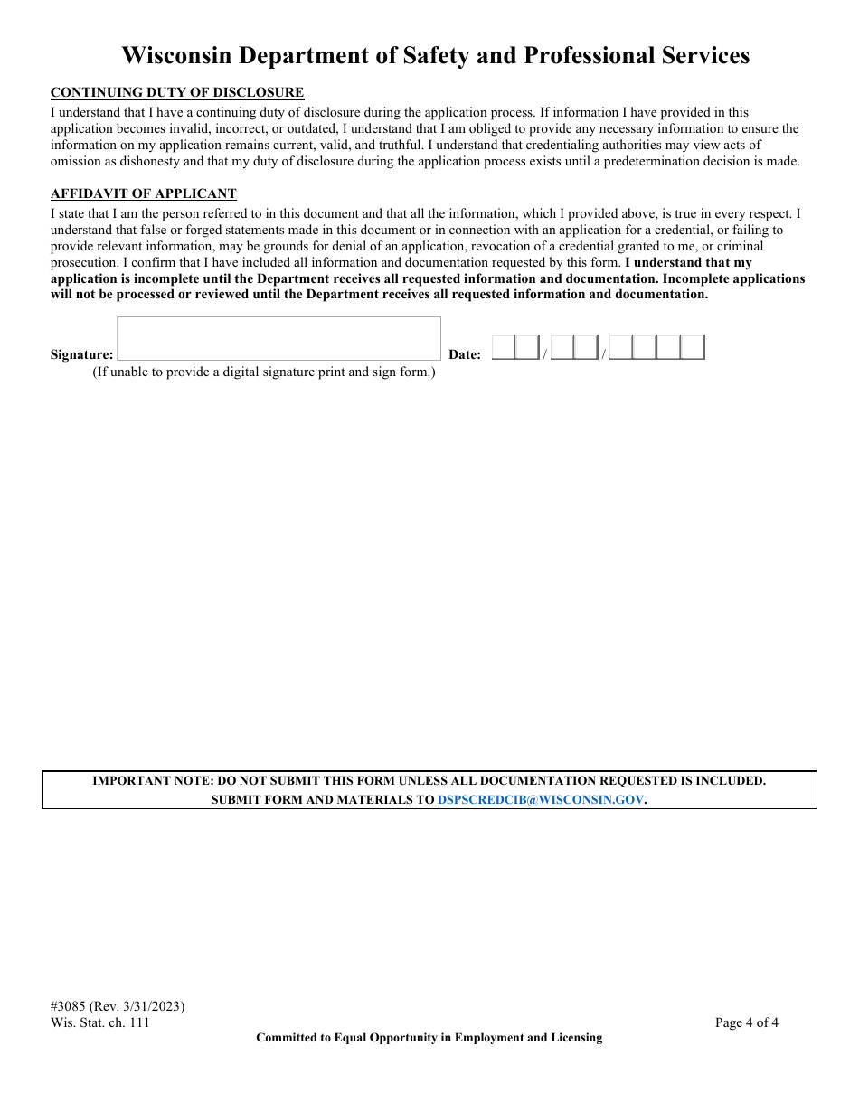 Form 3085 Application for Predetermination - Wisconsin, Page 6