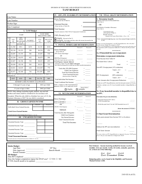 Form 2183-EE/A TANF Budget - Nevada