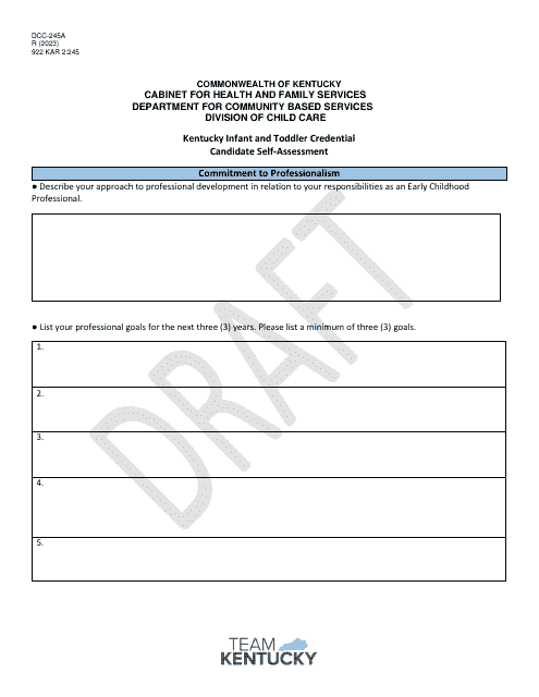 Form DOC-245A Kentucky Infant and Toddler Credential Candidate Self-assessment - Kentucky