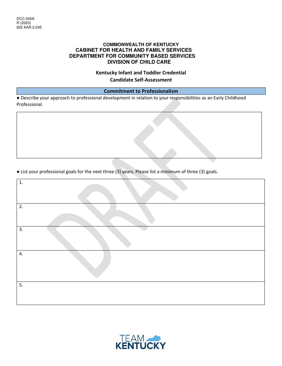Form DOC-245A Kentucky Infant and Toddler Credential Candidate Self-assessment - Kentucky, Page 1