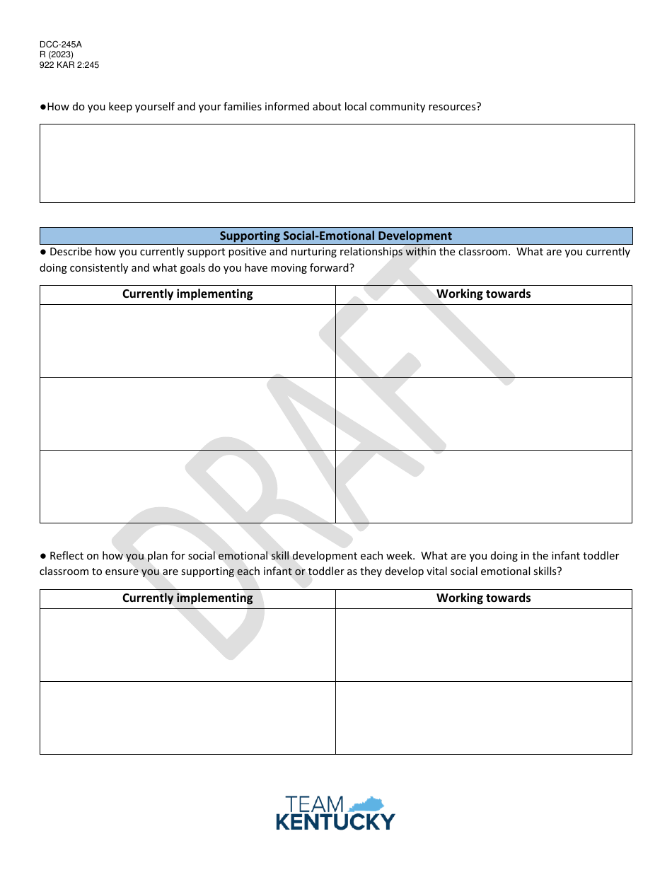 Form DOC-245A Kentucky Infant and Toddler Credential Candidate Self-assessment - Kentucky, Page 3