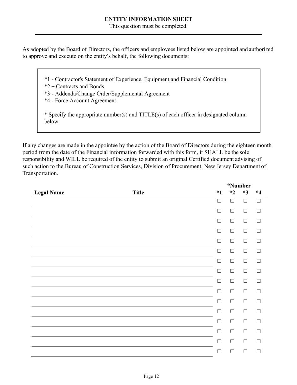 Form DC-74A Contractors Financial and Equipment Statement Experience Questionnaire and Past Performance Record - New Jersey, Page 12