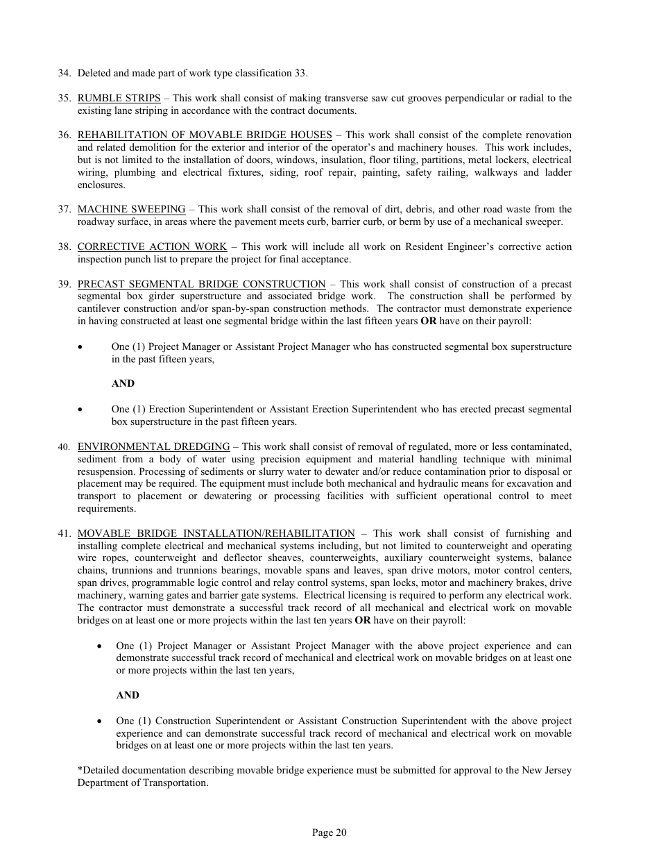 Form DC-74A Contractors Financial and Equipment Statement Experience Questionnaire and Past Performance Record - New Jersey, Page 20