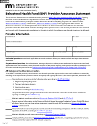 Form DHS-3491-ENG Behavioral Health Fund (Bhf) Provider Assurance Statement - Minnesota Health Care Programs (Mhcp) - Minnesota