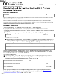 Document preview: Form DHS-3898-ENG Hospital in-Reach Service Coordination (Irsc) Provider Assurance Statement - Minnesota Health Care Programs (Mhcp) - Minnesota