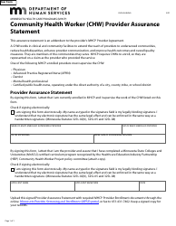 Document preview: Form DHS-5308-ENG Community Health Worker (Chw) Provider Assurance Statement - Minnesota Health Care Programs (Mhcp) - Minnesota