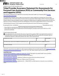Document preview: Form DHS-5857-ENG Tribal Provider Assurance Statement for Assessments for Personal Care Assistance (Pca) or Community First Services and Supports (Cfss) - Minnesota Health Care Programs (Mhcp) - Minnesota