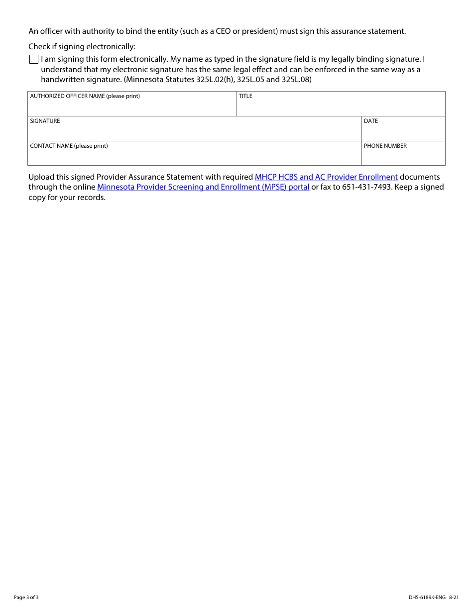 Form DHS-6189K-ENG Homemaker Provider Assurance Statement - Minnesota Health Care Programs (Mhcp) - Minnesota, Page 3