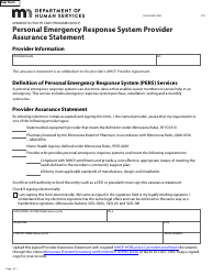 Document preview: Form DHS-6189CC-ENG Personal Emergency Response System Provider Assurance Statement - Minnesota Health Care Programs (Mhcp) - Minnesota
