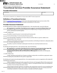 Form DHS-6189W-ENG Transitional Services Provider Assurance Statement - Minnesota Health Care Programs (Mhcp) - Minnesota