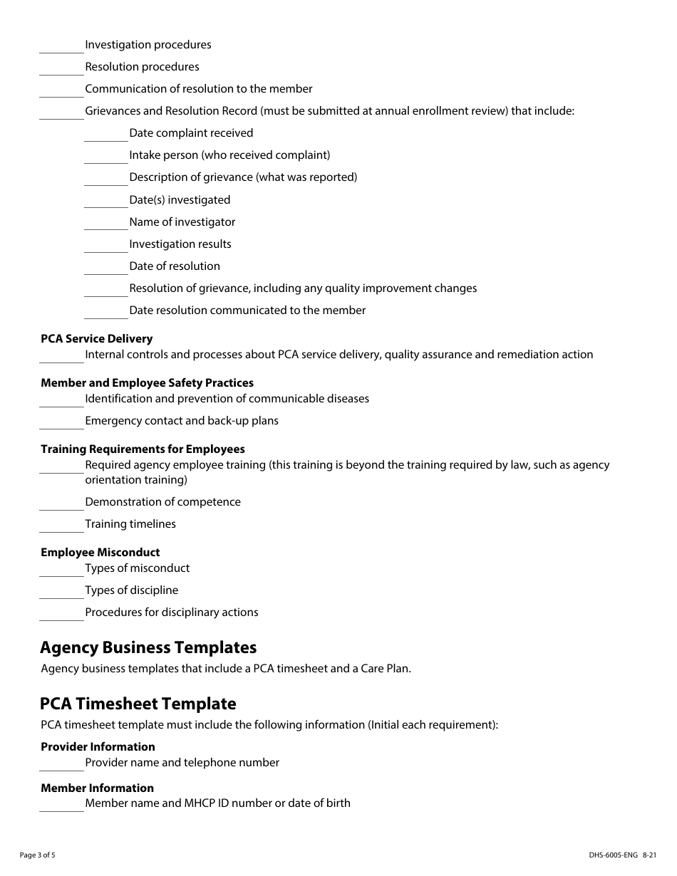 Form DHS-6005-ENG Pca Agency Provider Assurance Statement - Minnesota Health Care Programs (Mhcp) - Minnesota, Page 3