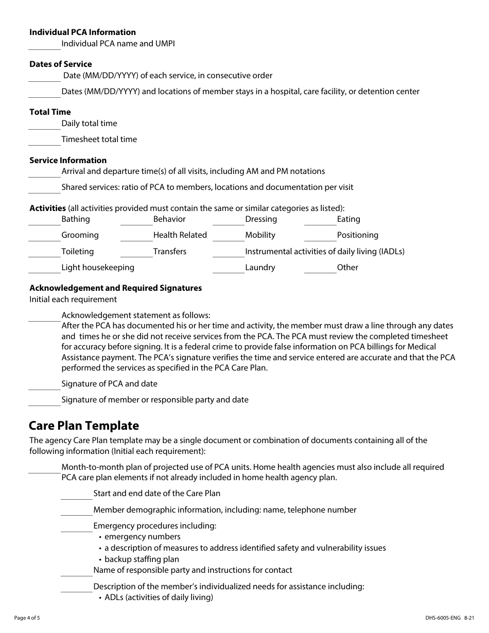 Form DHS-6005-ENG Pca Agency Provider Assurance Statement - Minnesota Health Care Programs (Mhcp) - Minnesota, Page 4