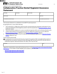 Document preview: Form DHS-6025-ENG Collaborative Practice Dental Hygienist Assurance Statement - Minnesota Health Care Programs (Mhcp) - Minnesota