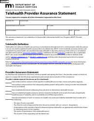 Form DHS-6806-ENG Telehealth Provider Assurance Statement - Minnesota Health Care Programs (Mhcp) - Minnesota