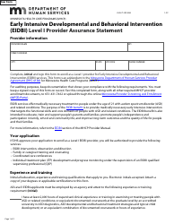 Form DHS-7120D-ENG Early Intensive Developmental and Behavioral Intervention (Eidbi) Level I Provider Assurance Statement - Minnesota Health Care Programs (Mhcp) - Minnesota