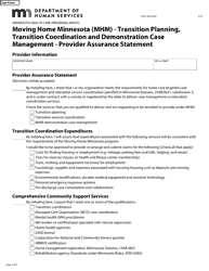 Document preview: Form DHS-3879-ENG Moving Home Minnesota (Mhm) - Transition Planning, Transition Coordination and Demonstration Case Management - Provider Assurance Statement - Minnesota Health Care Programs (Mhcp) - Minnesota